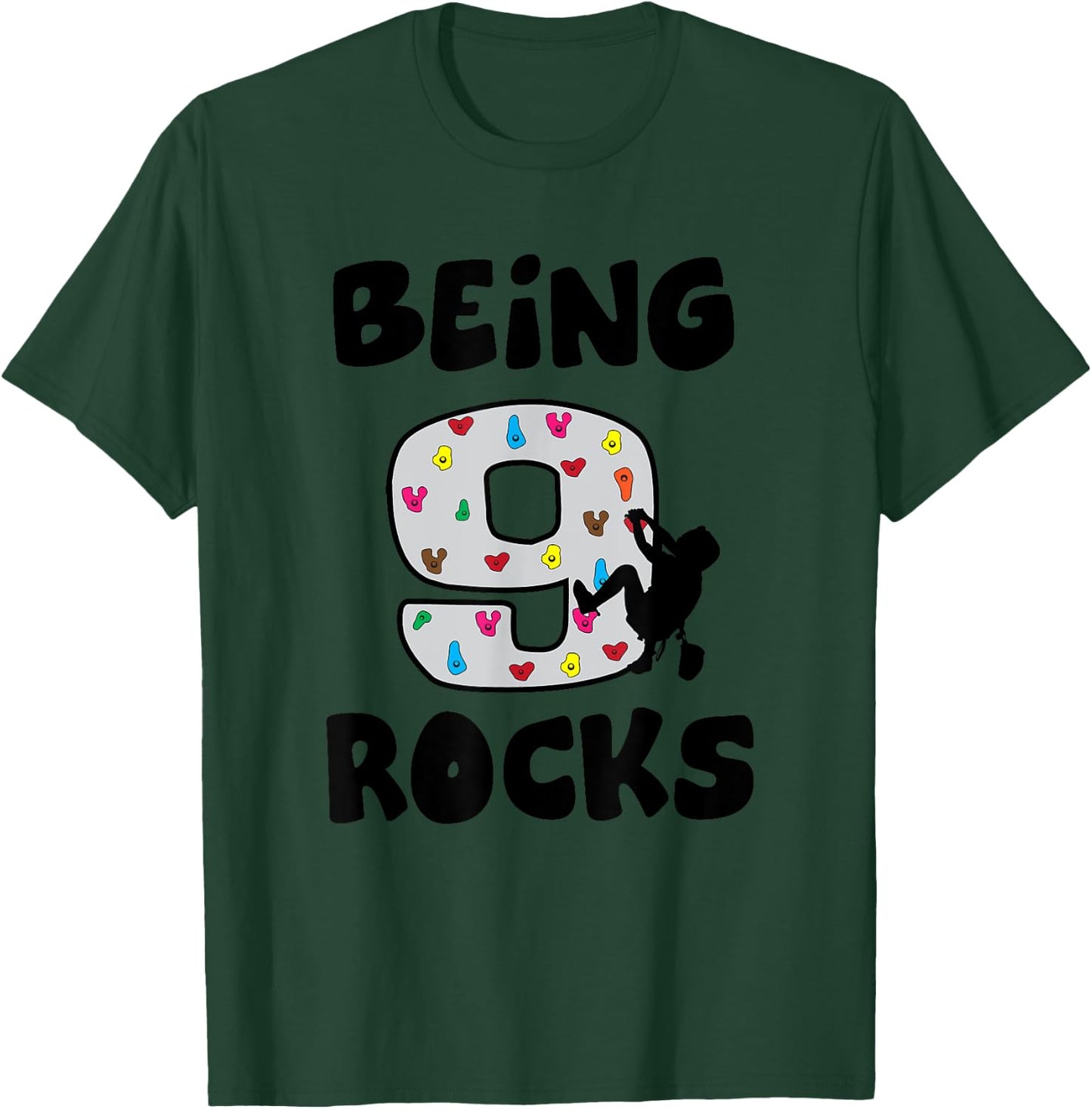 Rock Climbing Funny 9 Years Old 9th Birthday Gift Kids T-Shirt - T-Shirt | Forest