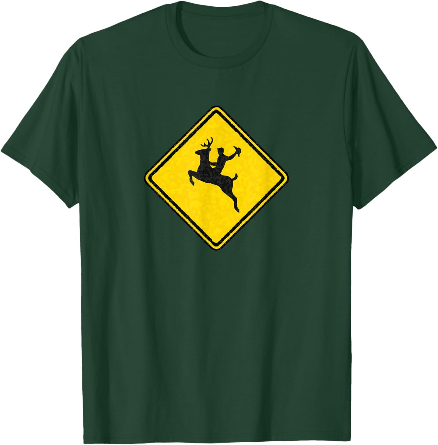 Bucking Deer Crossing Road Sign with Cowboy for Rodeo Fans T-Shirt - T-Shirt | Forest