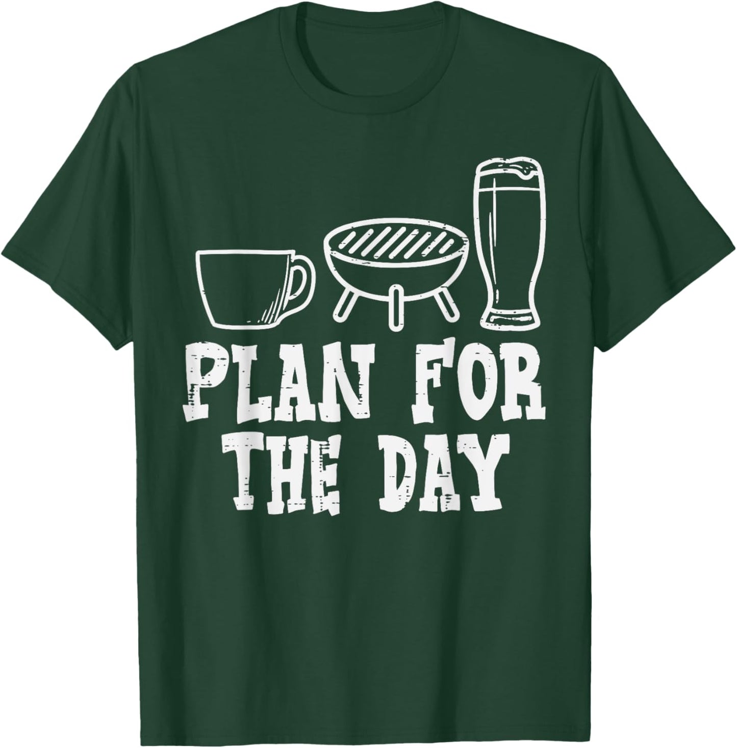 Plan For The Day Coffee Bbq Funny Barbecue Grilling Dad Men T-Shirt - T-Shirt | Forest