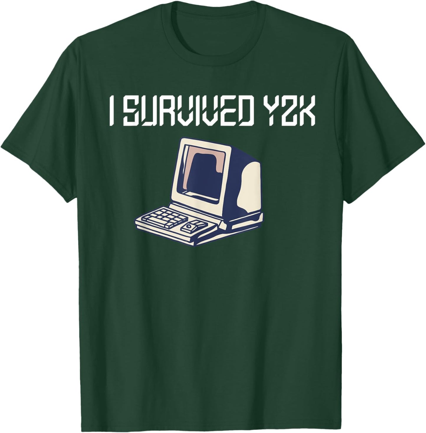 Retro 90s Computer Geek Tech Year 2000 Designs I Survived y2k Bug Millennium Glitch 1999 Funny Black Cotton Polyester T-Shirt - T-Shirt | Forest