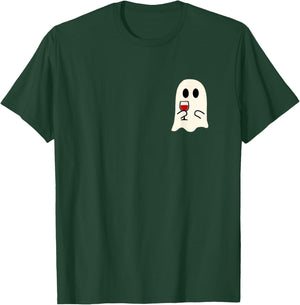Cute Little Ghost Red Wine Glass Halloween T-Shirt - T-Shirt | Forest