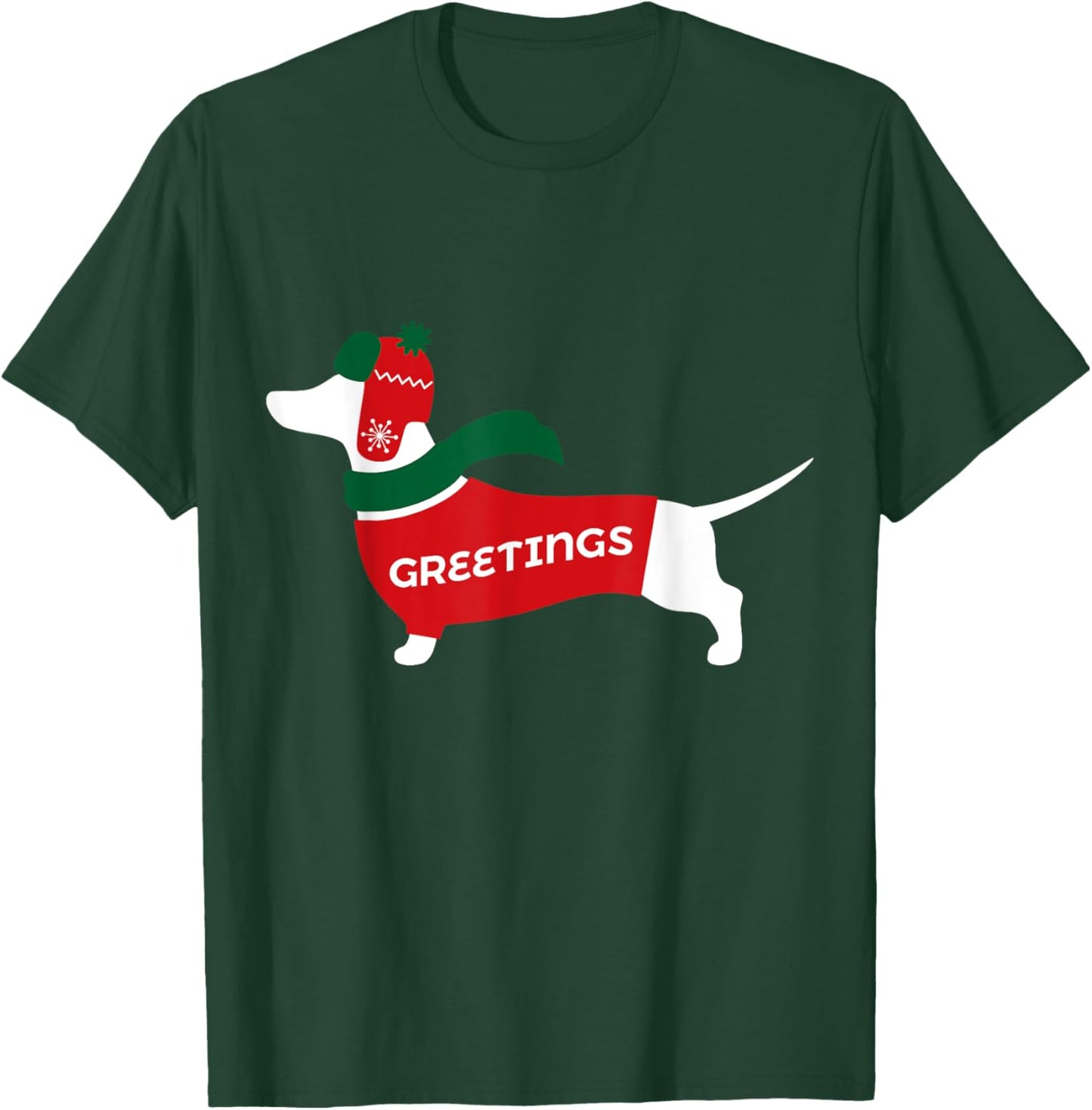 Cute Dachshund Christmas Wearing Sweater, Scarf, Hat T-Shirt - T-Shirt | Forest