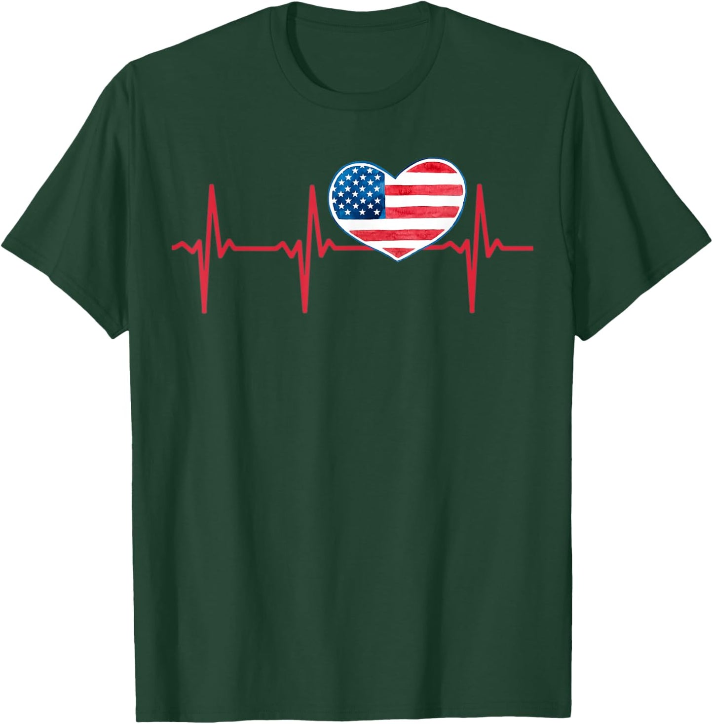 Heartbeat EKG America Heart Love Patriotic 4th of July T-Shirt - T-Shirt | Forest