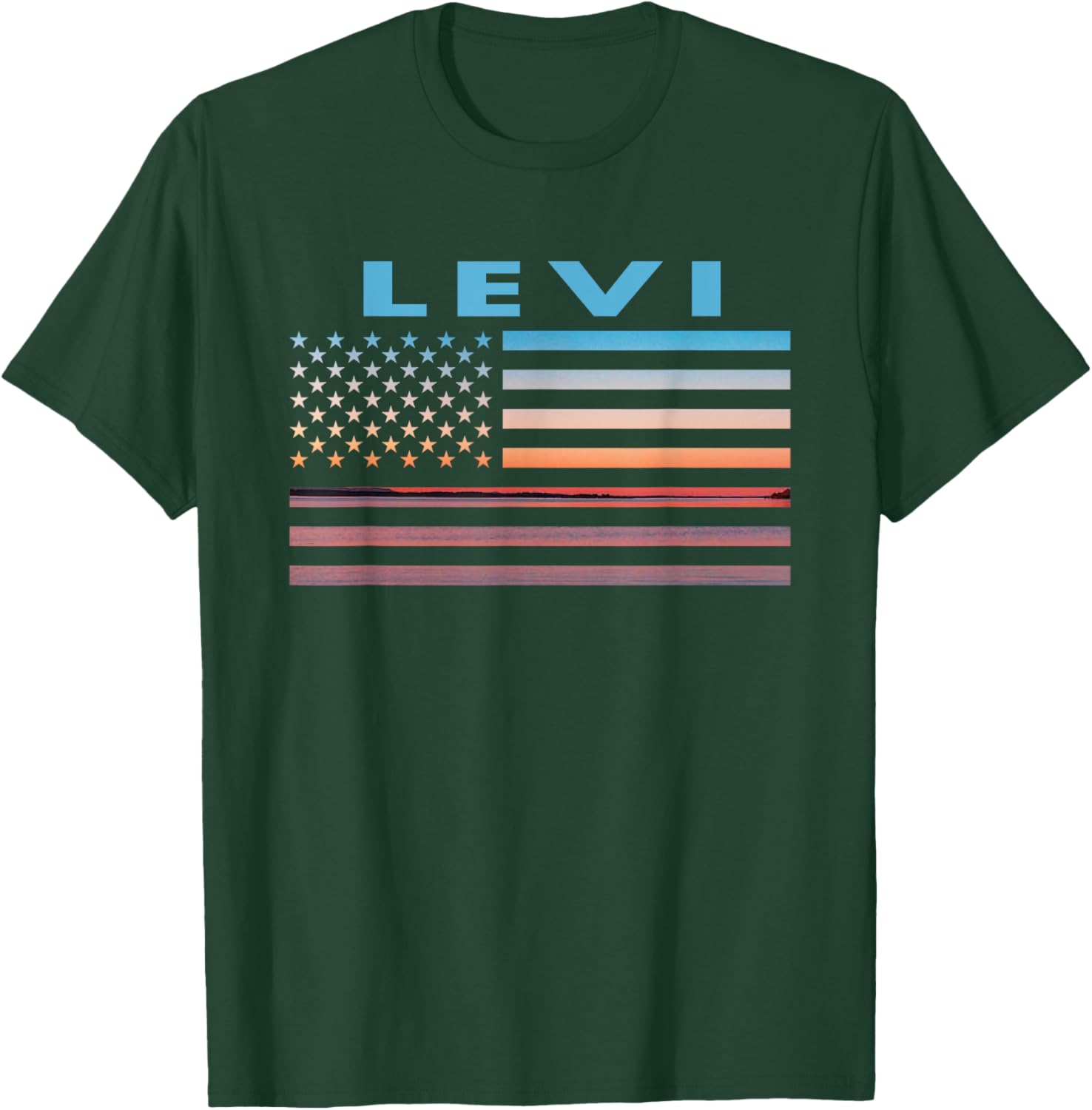 Vintage Sunset American Flag Levi, Texas Women Men T-Shirt - T-Shirt | Forest