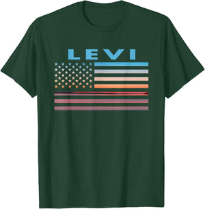 Vintage Sunset American Flag Levi, Texas Women Men T-Shirt - T-Shirt | Forest