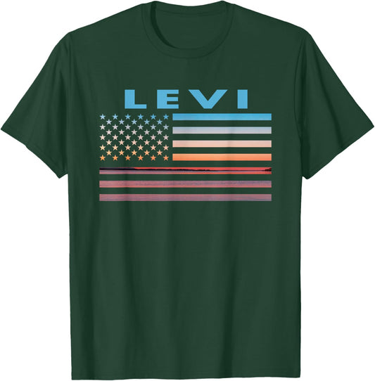 Vintage Sunset American Flag Levi, Texas Women Men T-Shirt - T-Shirt | Forest