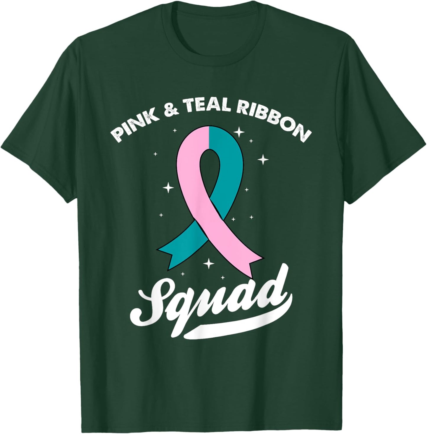 Pink & Teal Ribbon Squad Ovarian Breast Cancer Awareness T-Shirt - T-Shirt | Forest