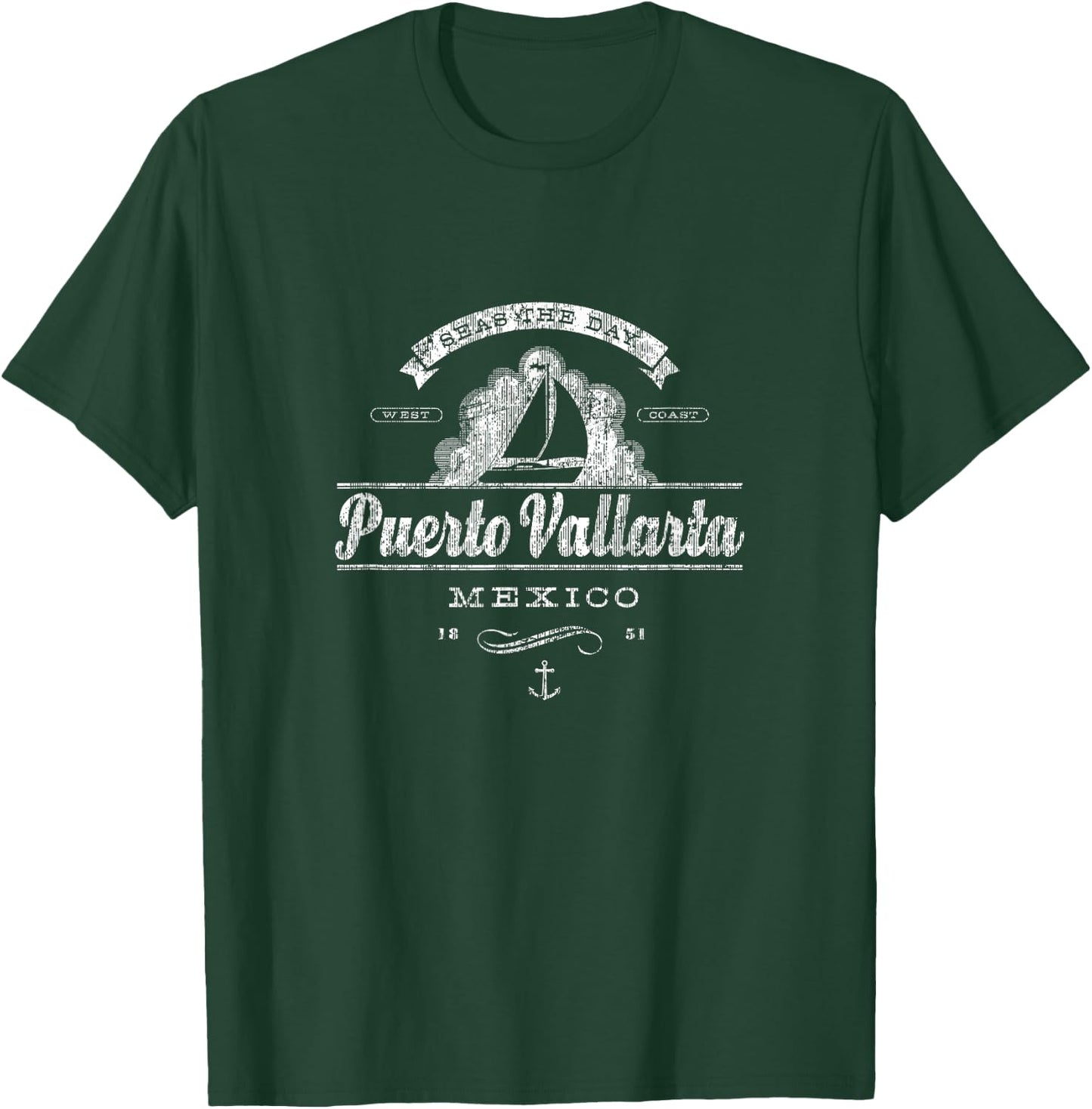 Puerto Vallarta Sailboat Vintage Nautical T-Shirt - T-Shirt | Forest