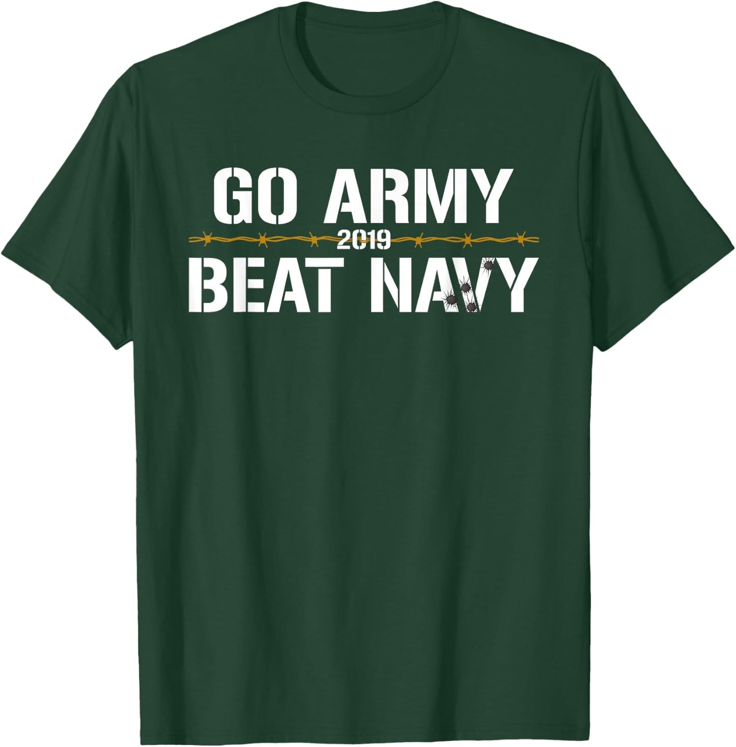 Veterans & Armed Forces Design (VAFD) Go Army, Beat Navy! 2019 Barbed Wire & Bullet Holes Black Cotton T-Shirt - T-Shirt | Forest