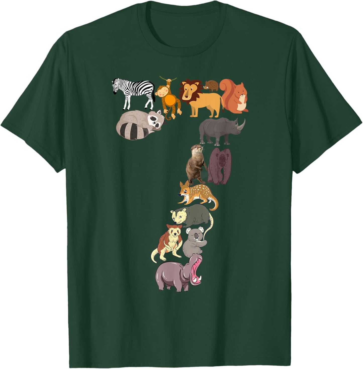 Fun 7th Birthday Safari Zoo Animals Figures Kids 7 Years Old T-Shirt - T-Shirt | Forest
