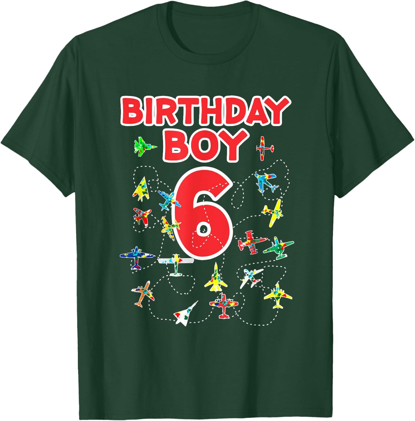 6th birthday boy airplane shirt-Six Birthday party Kids T-Shirt - T-Shirt | Forest