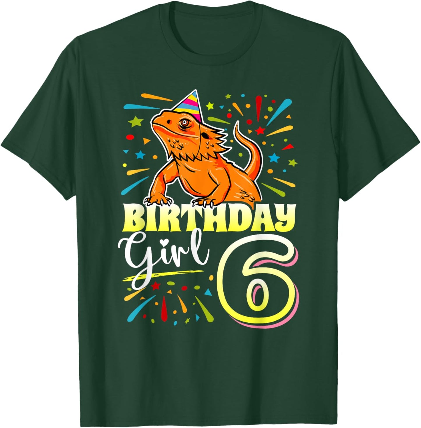 Bearded Dragon Lizard Kids 6th Birthday - 6 Year Old Girl T-Shirt - T-Shirt | Forest