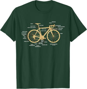 Bicycle Cycling Anatomy Road Bike Parts Biking Cyclist T-Shirt - T-Shirt | Forest