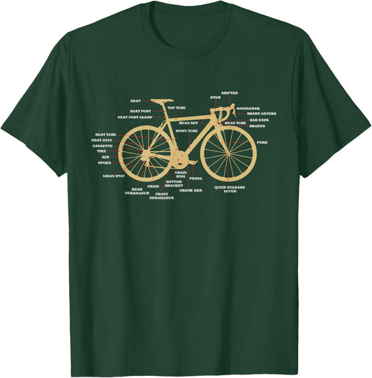 Bicycle Cycling Anatomy Road Bike Parts Biking Cyclist T-Shirt - T-Shirt | Forest