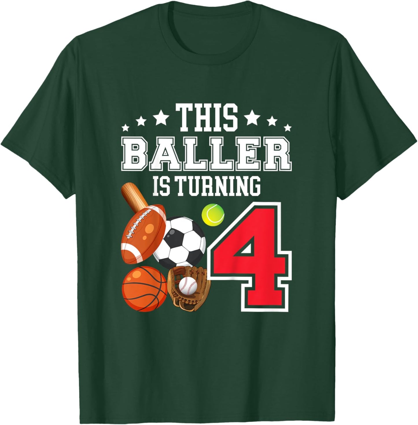Kids 4th Birthday Sports Birthday Theme 4 Year Old Boy T-Shirt - T-Shirt | Forest