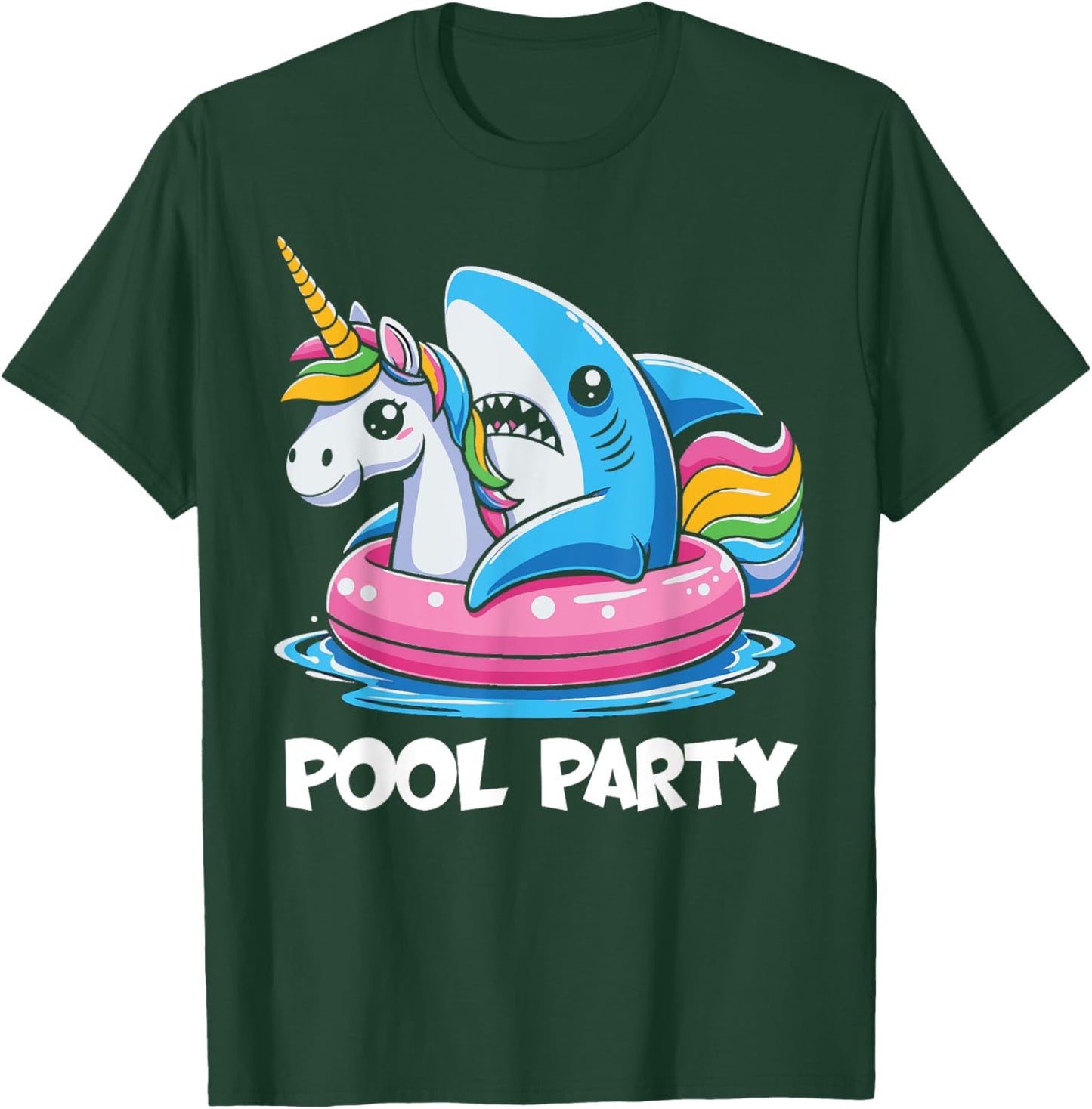 Pool Party Funny Shark And Unicorn Swimming Summer Women Kids T-Shirt - T-Shirt | Forest