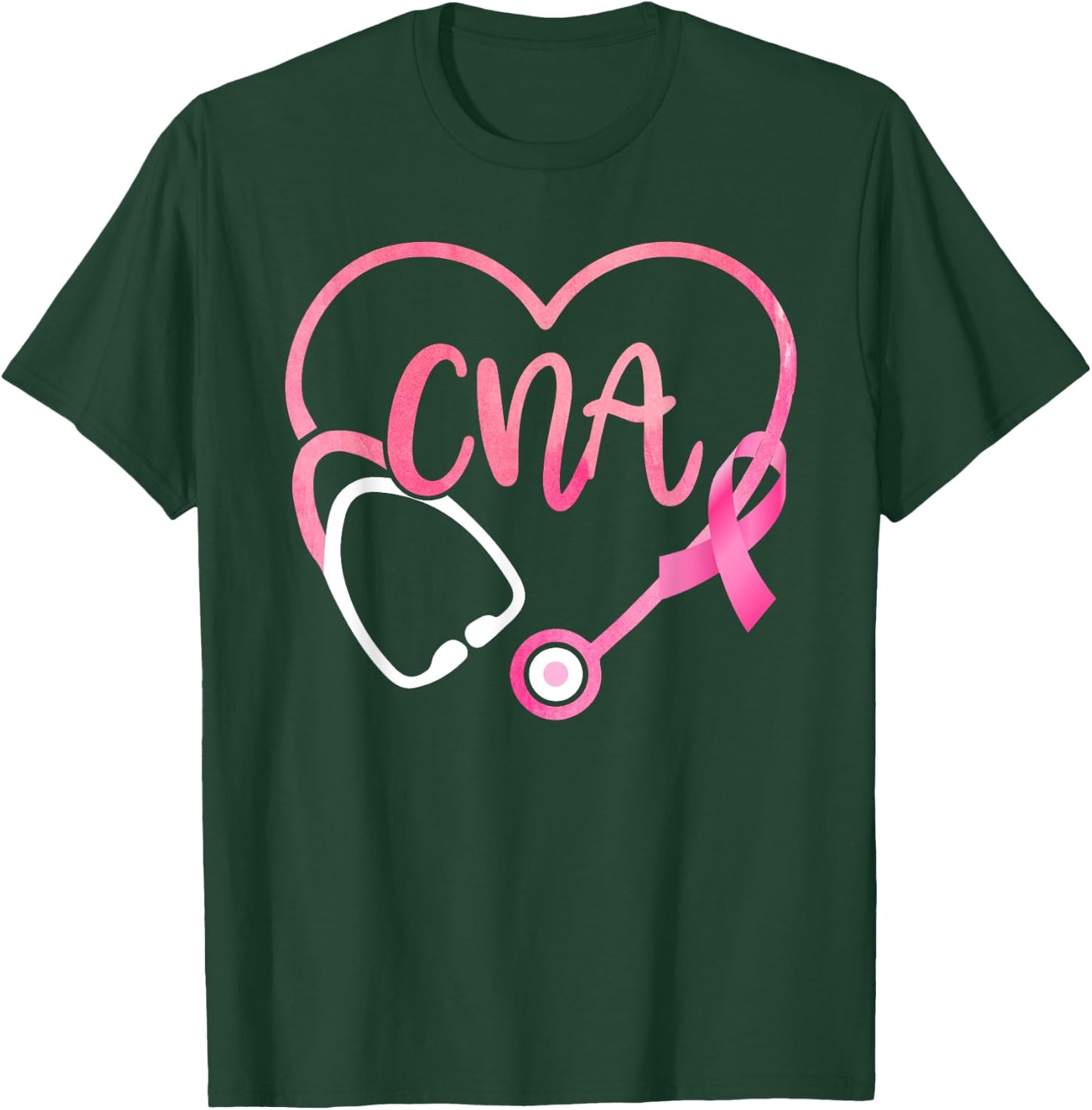 CNA Heart Stethoscope Pink Ribbon Breast Cancer Awareness T-Shirt - T-Shirt | Forest