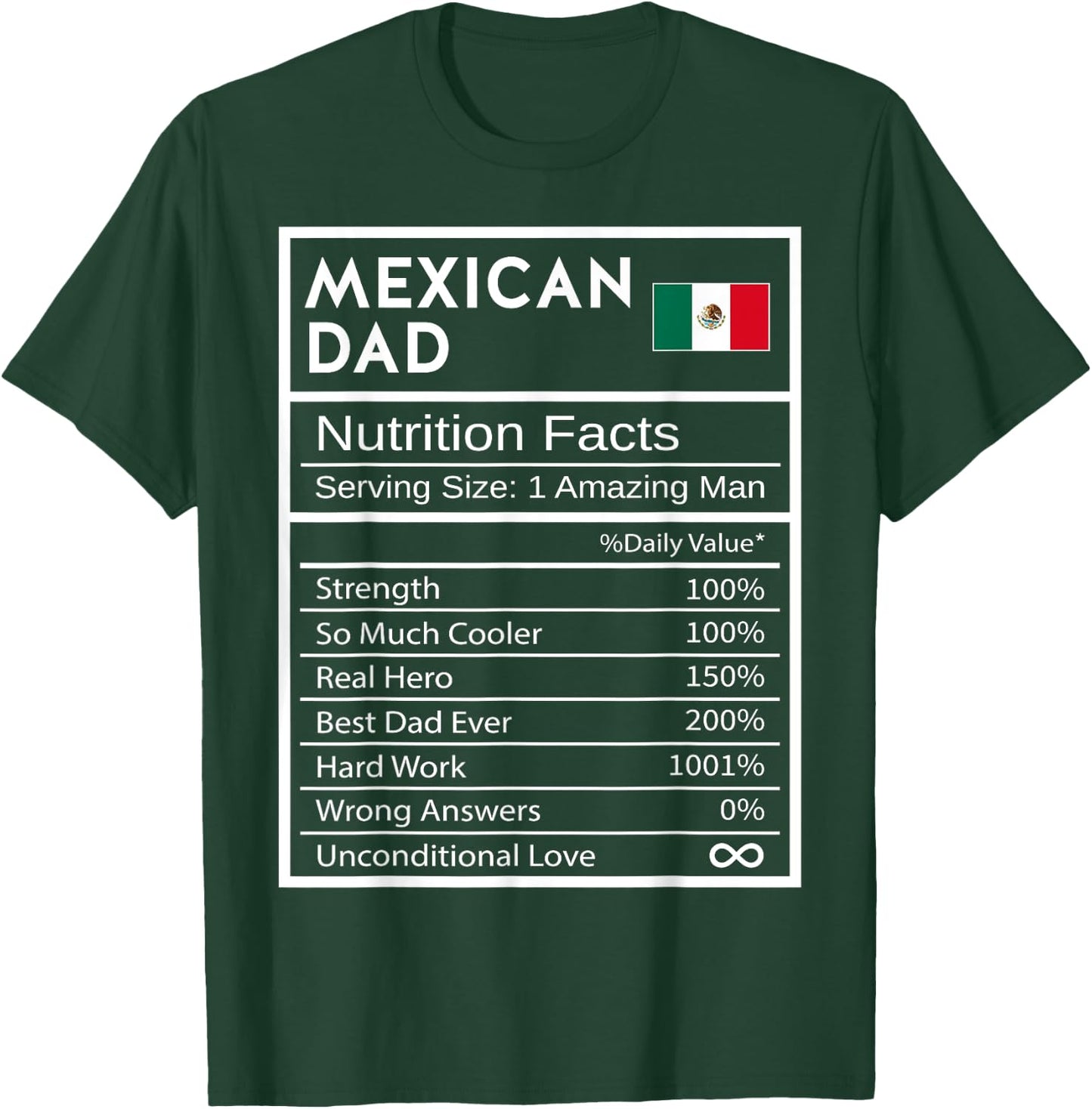 Mexican Dad Nutrition Facts National Pride Gift Dad T-Shirt - T-Shirt | Forest