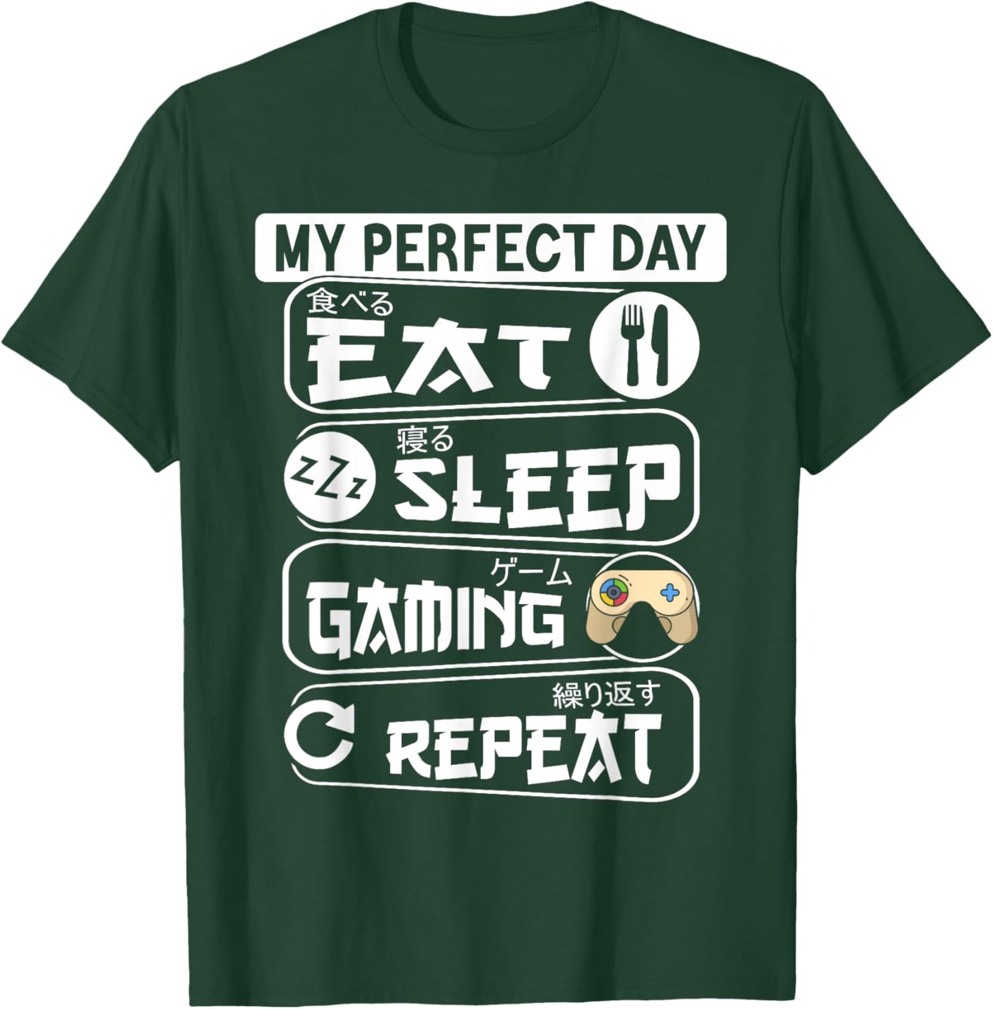 My Perfect Day Play Video Games Funny Gamer Men Boys Kids T-Shirt - T-Shirt | Forest