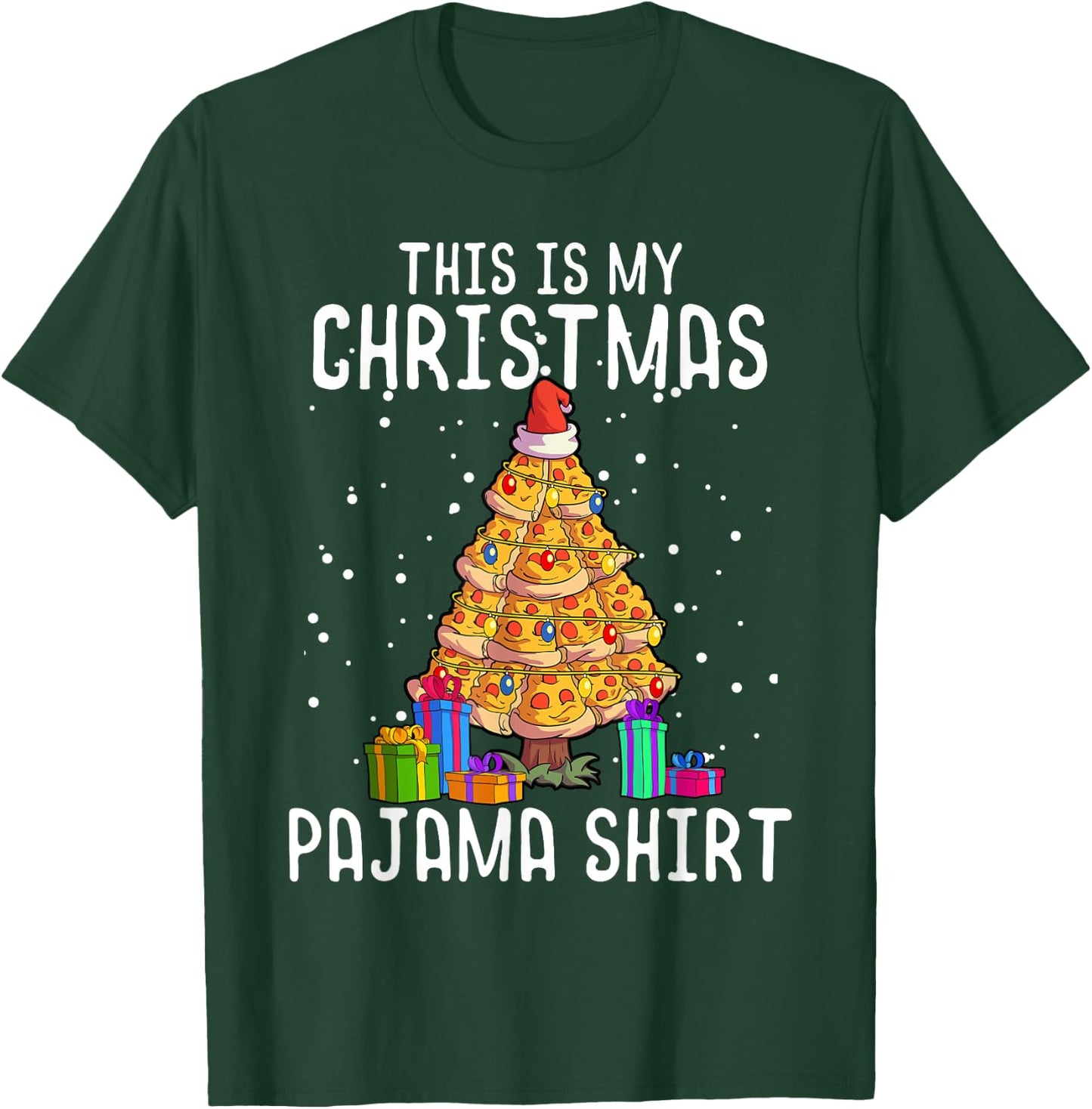 Pizza Christmas Tree Shirt Men Kids Pizza Lover Gift Xmas T-Shirt - T-Shirt | Forest