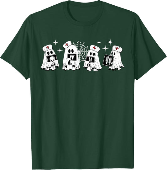 Funny Radiology Ghost Boo Crew Skeleton X-ray Bones RAD Tech T-Shirt - T-Shirt | Forest