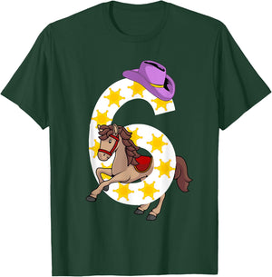 Funny 6th Birthday Gift 6 Years Old Horse Cowgirl Girls Kids T-Shirt - T-Shirt | Forest