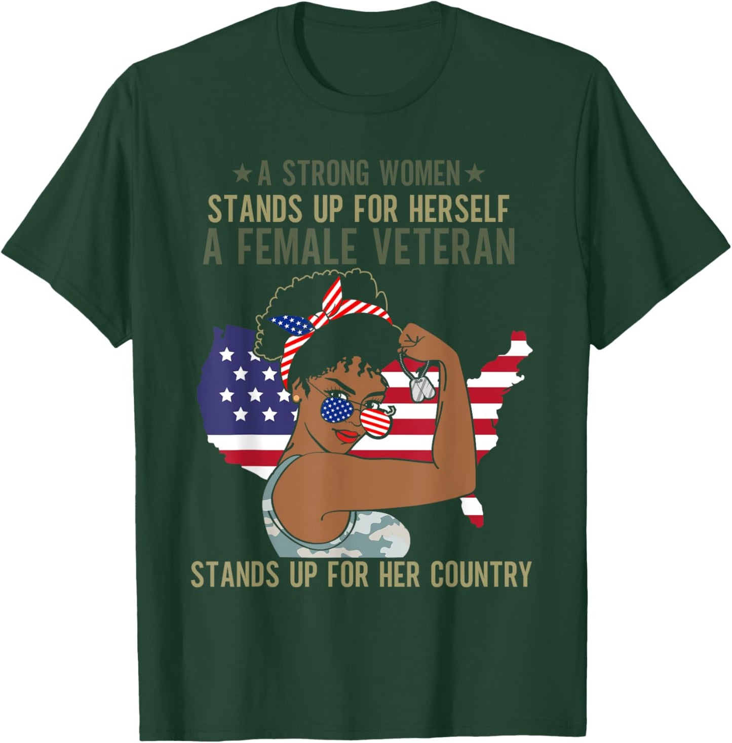 African American Army Veteran Female Afro Melanin Girl T-Shirt - T-Shirt | Forest
