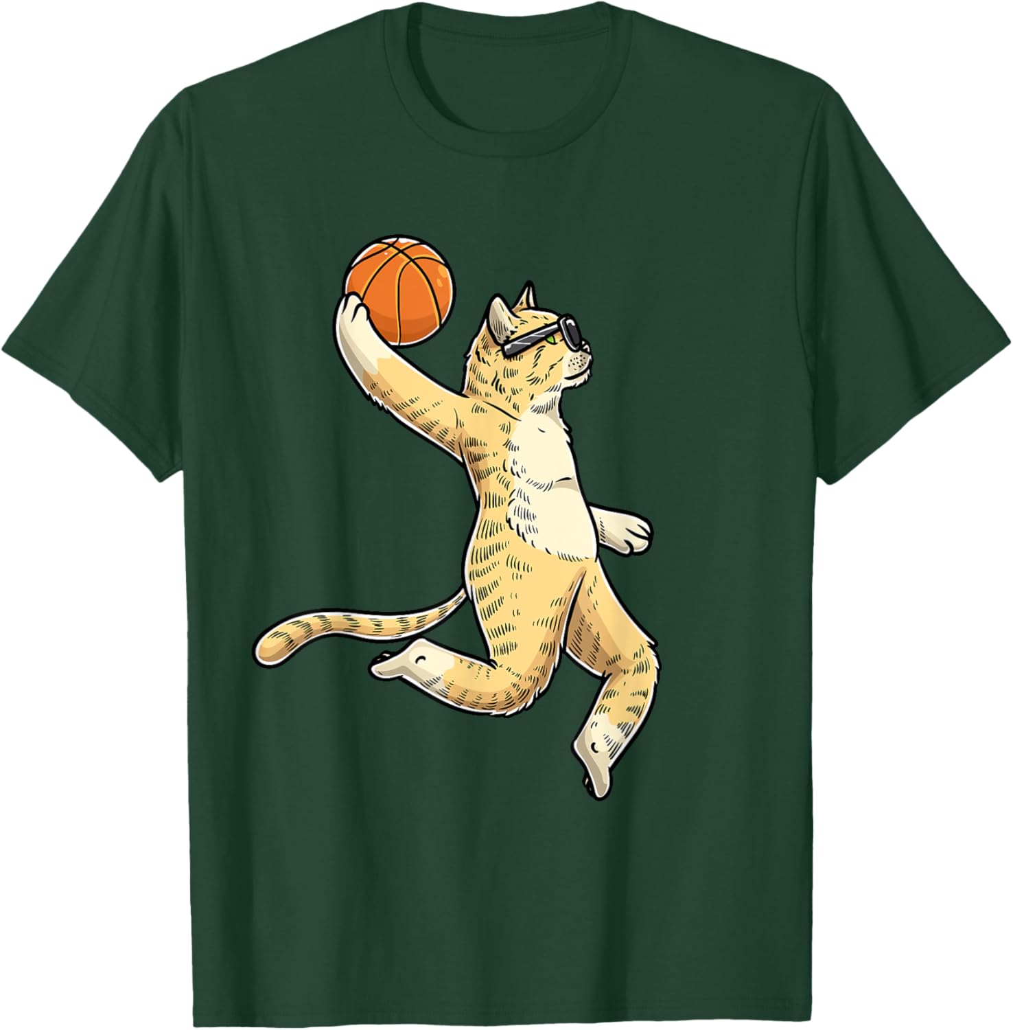 Cat With Basketball Ball Basketball Player Women Girls Kids T-Shirt - T-Shirt | Forest