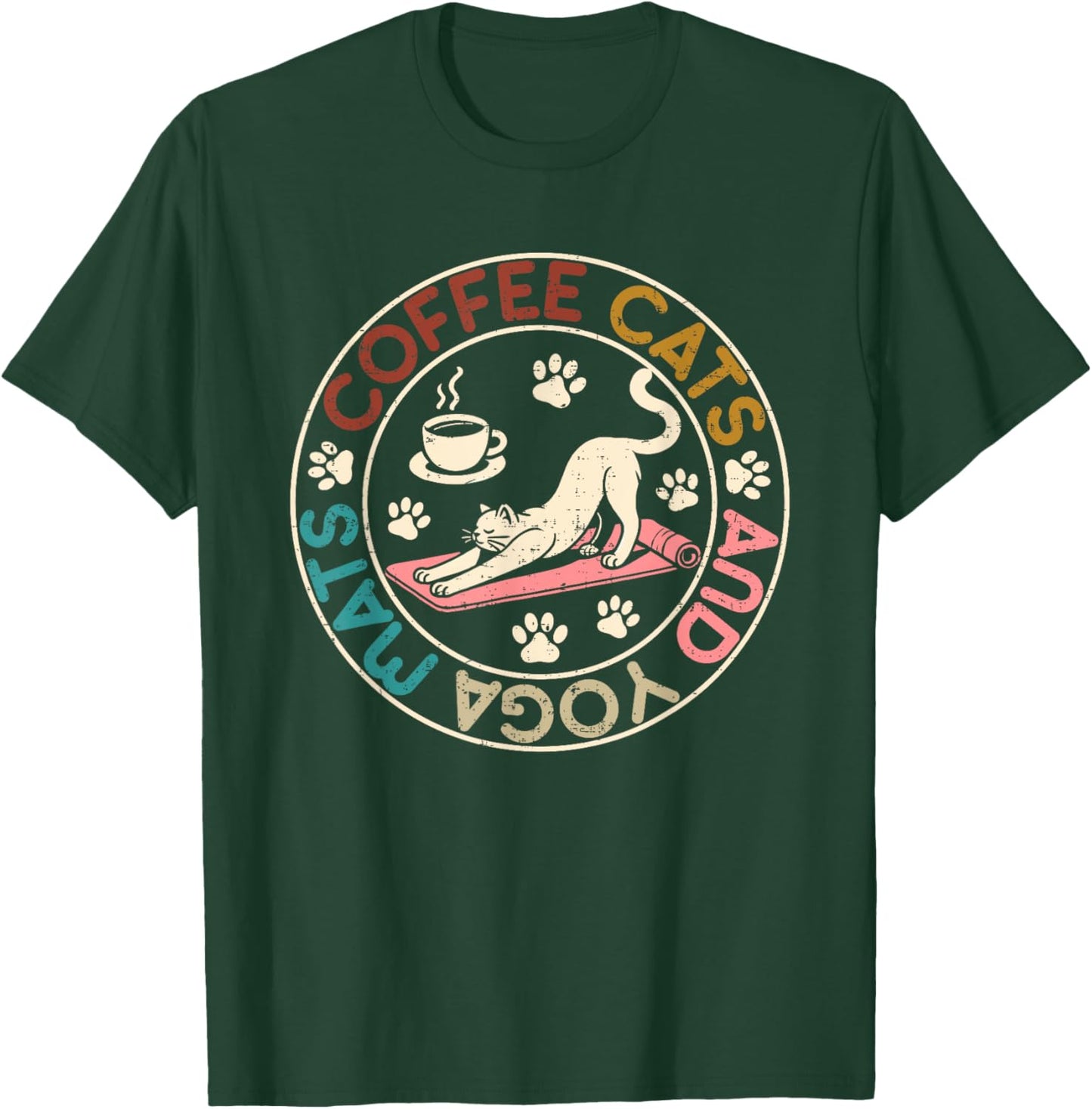 Coffee Cats And Yoga Mats - Funny Cats And Yoga Lover T-Shirt - T-Shirt | Forest