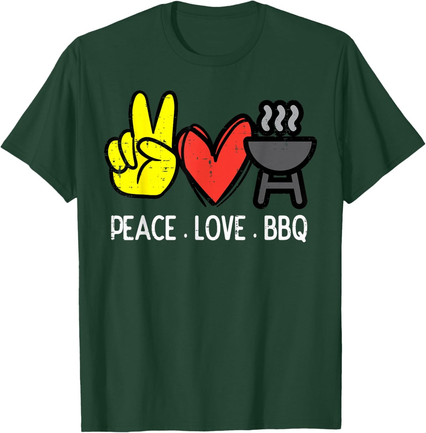 Peace Love Bbq Retro Barbecue Meat Grilling Men Women Kids T-Shirt - T-Shirt | Forest
