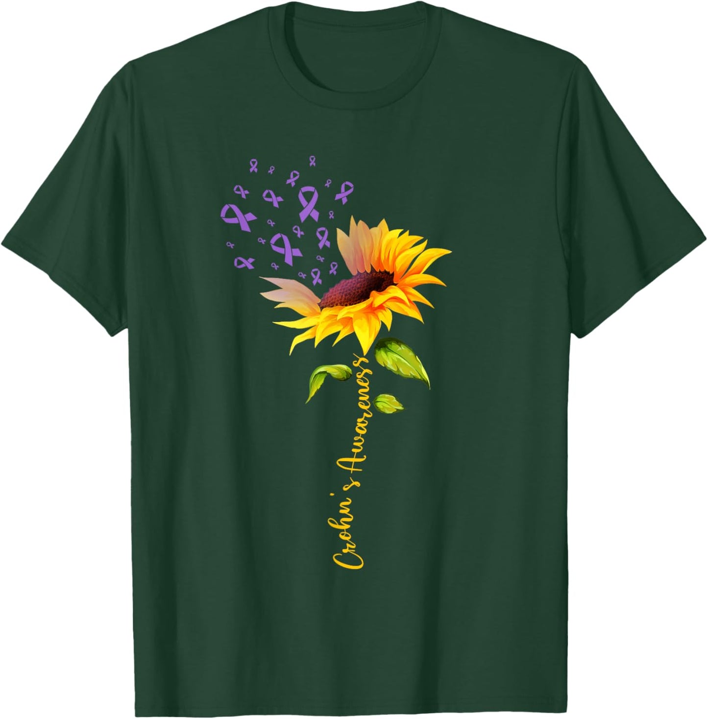 Sunflower Crohns Disease Purple Ribbon Crohn's Awareness T-Shirt - T-Shirt | Forest