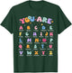 Funny Teacher Affirmation Alphabet Positivity Back to School T-Shirt - T-Shirt | Forest