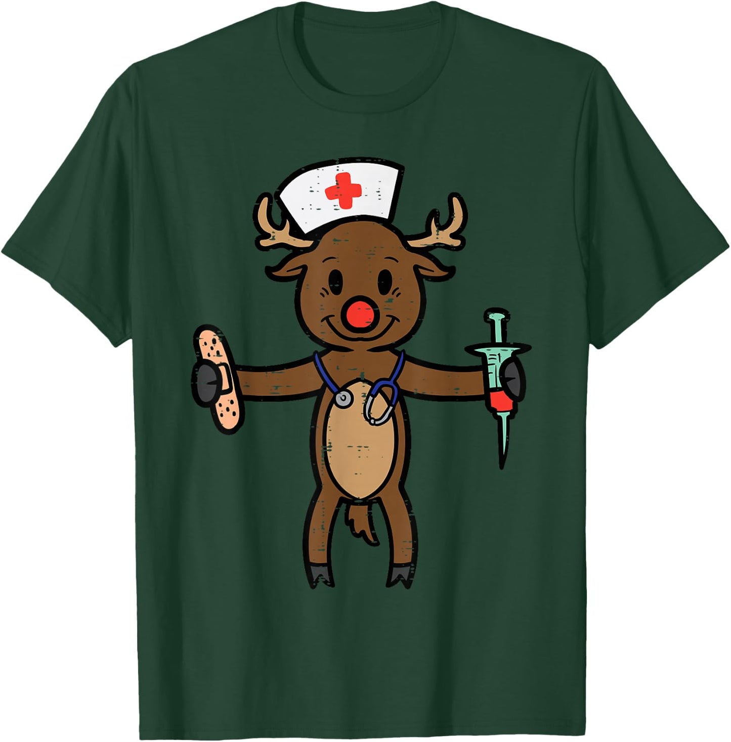 Christmas Nurse Reindeer Funny Xmas Nursing Scrub Top Women T-Shirt - T-Shirt | Forest
