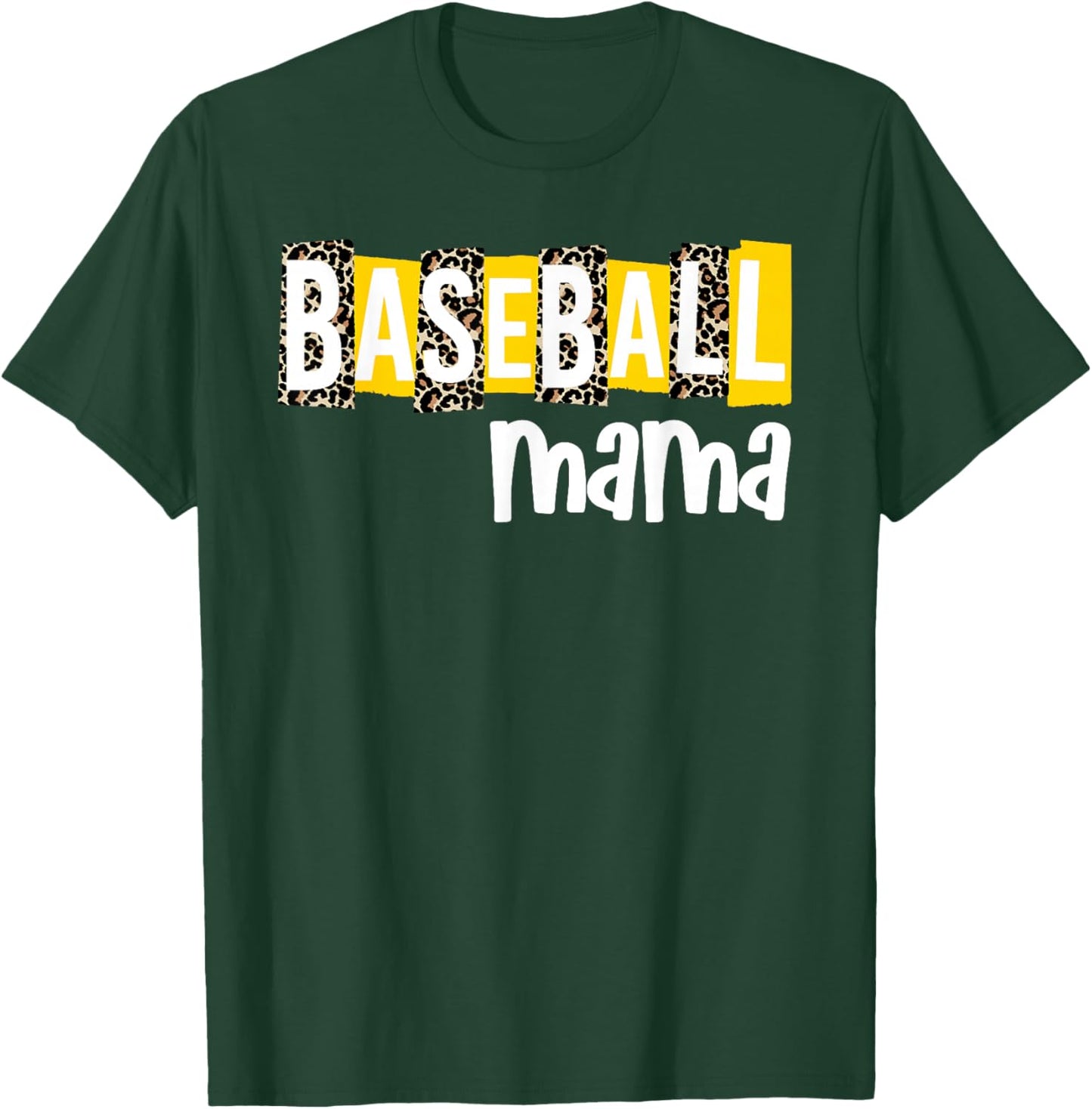 Baseball Mama Yellow Leopard Print Baseball Mom Gear Sports T-Shirt - T-Shirt | Forest