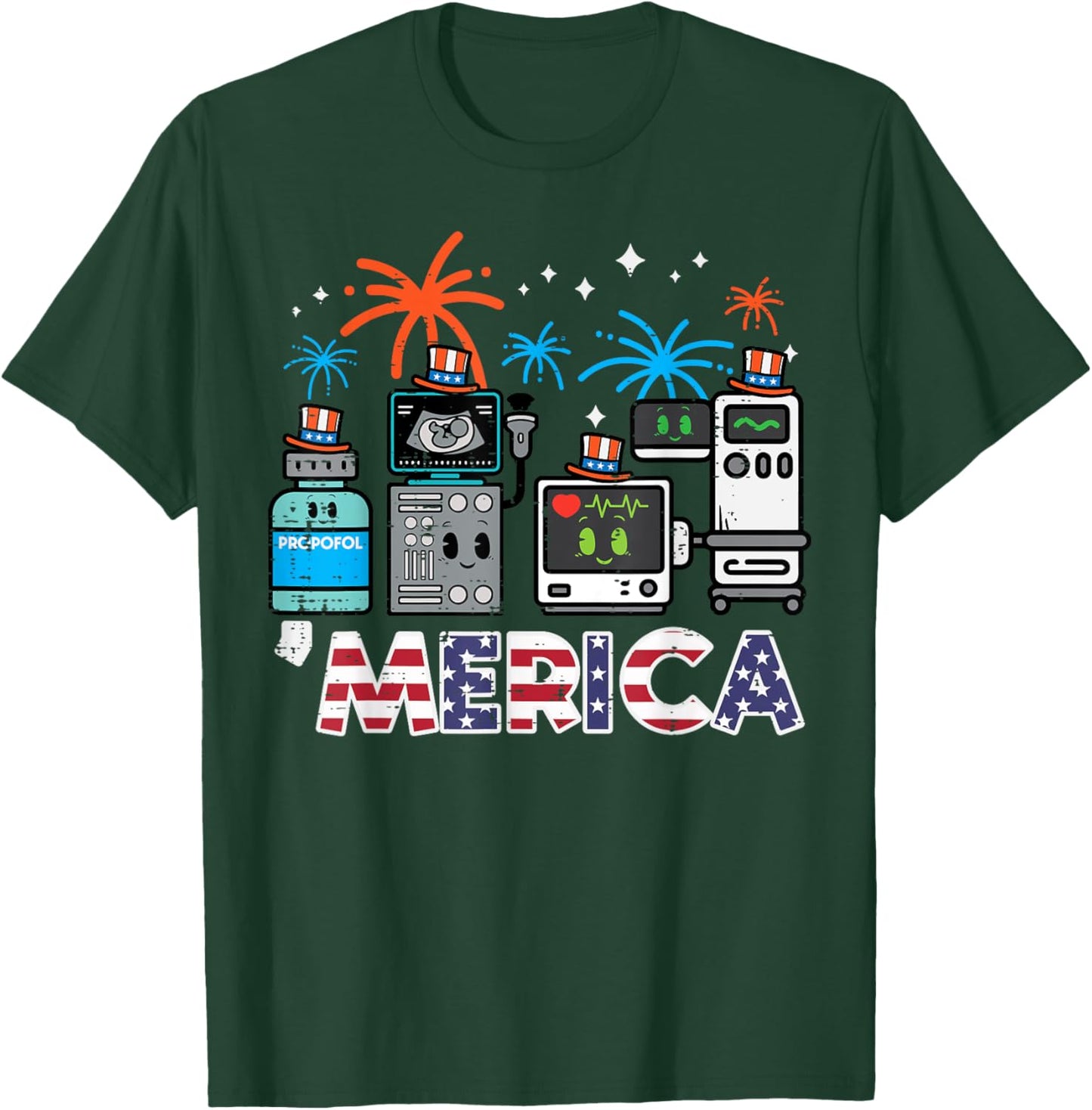 4th July Nurse Propofol Merica Scrub Top Patriotic Men Women T-Shirt - T-Shirt | Forest
