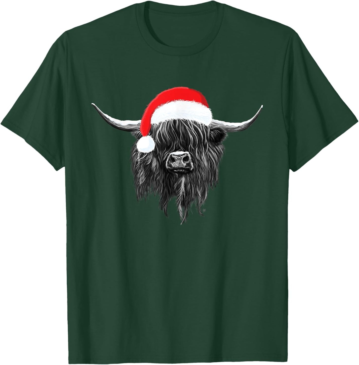 Scottish Highland Cow Christmas Santa Hat T-Shirt - T-Shirt | Forest