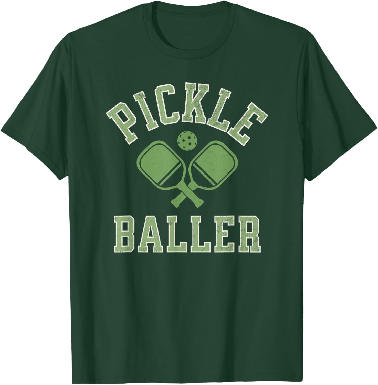 Pickle Baller Shirt Distressed Retro Athletic Pickleball T-Shirt - T-Shirt | Forest