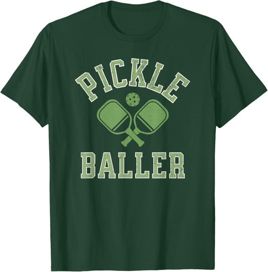 Pickle Baller Shirt Distressed Retro Athletic Pickleball T-Shirt - T-Shirt | Forest