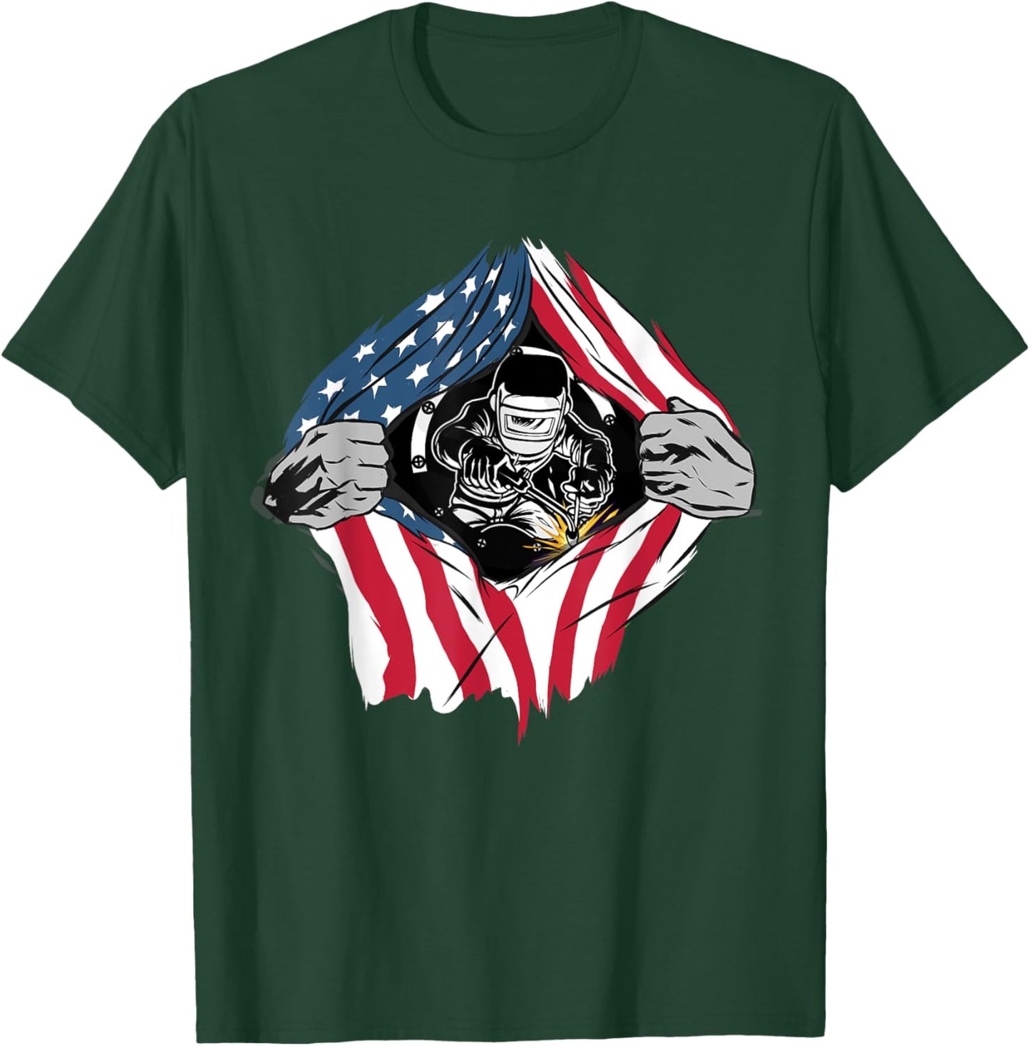 American Flag Welder Patriotic USA 4th Of July Welding Gift Women Men T-Shirt - T-Shirt | Forest
