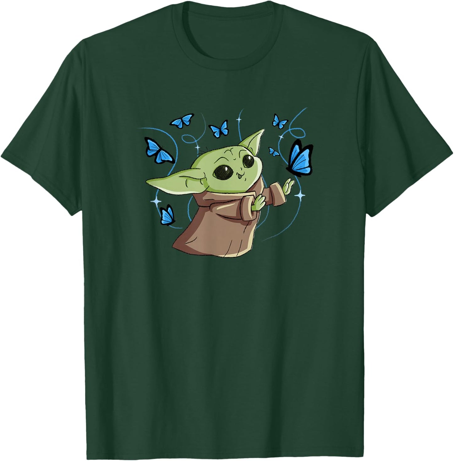 Star Wars The Mandalorian The Child with Blue Butterflies T-Shirt - T-Shirt | Forest