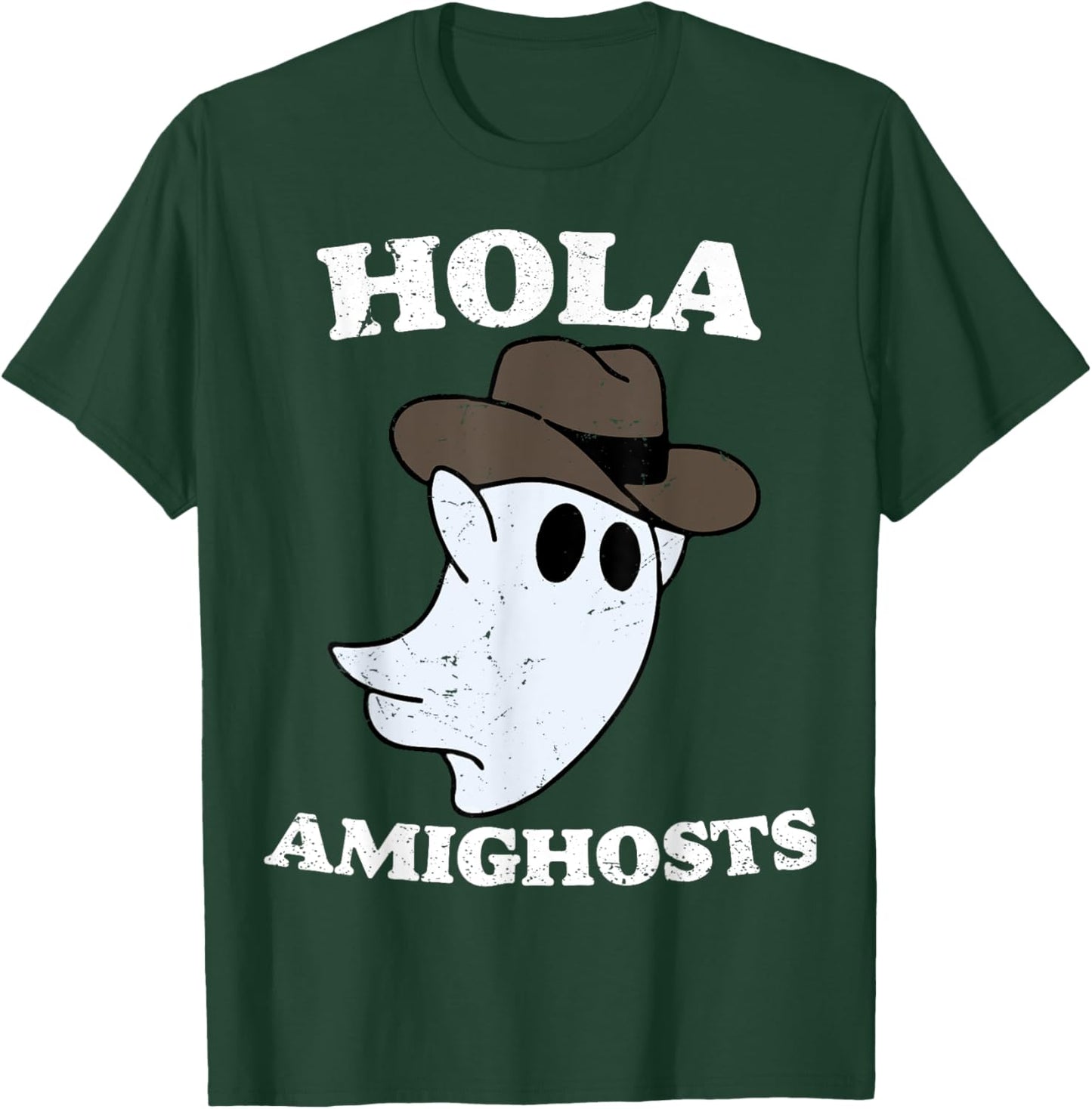 Hola Amighosts Funny Spanish Halloween Cowboy Cute Ghost T-Shirt - T-Shirt | Forest