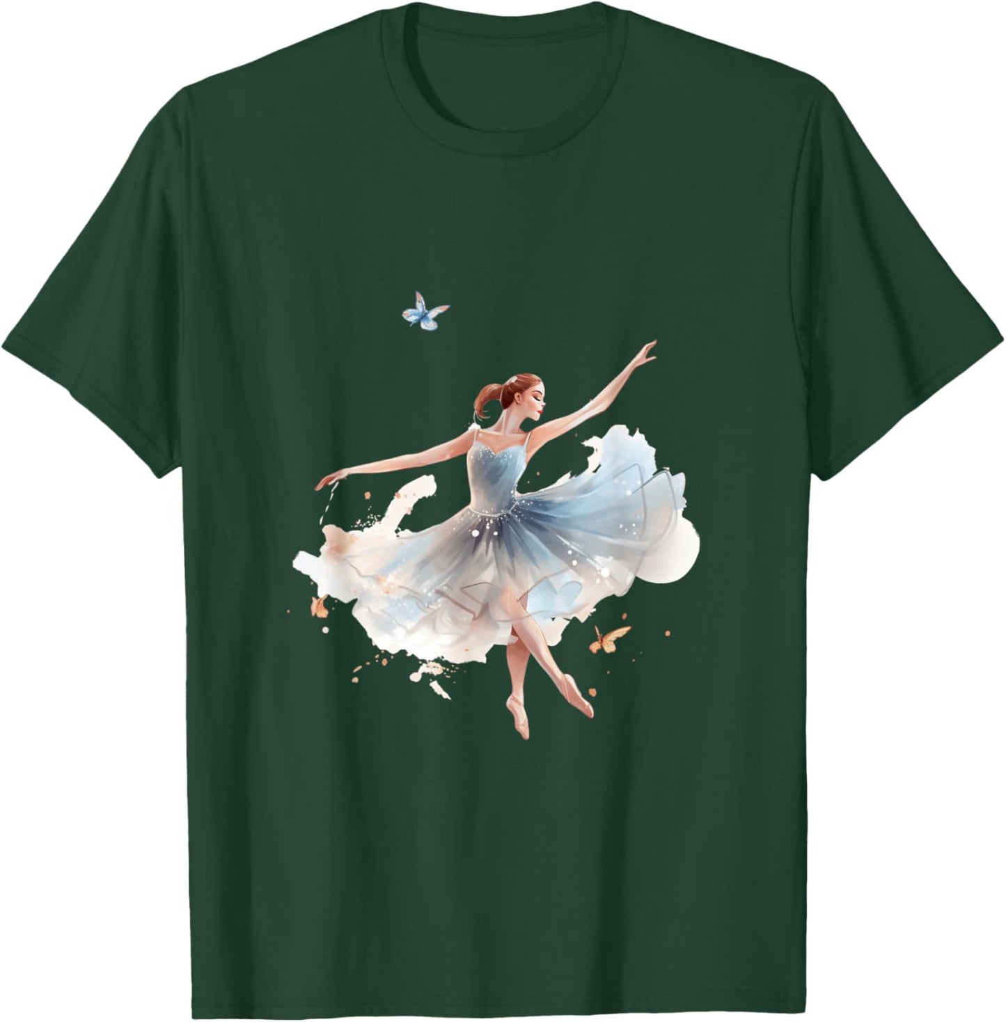 Butterfly Ballerina Girl Dancing Ballet Watercolor T-Shirt - T-Shirt | Forest