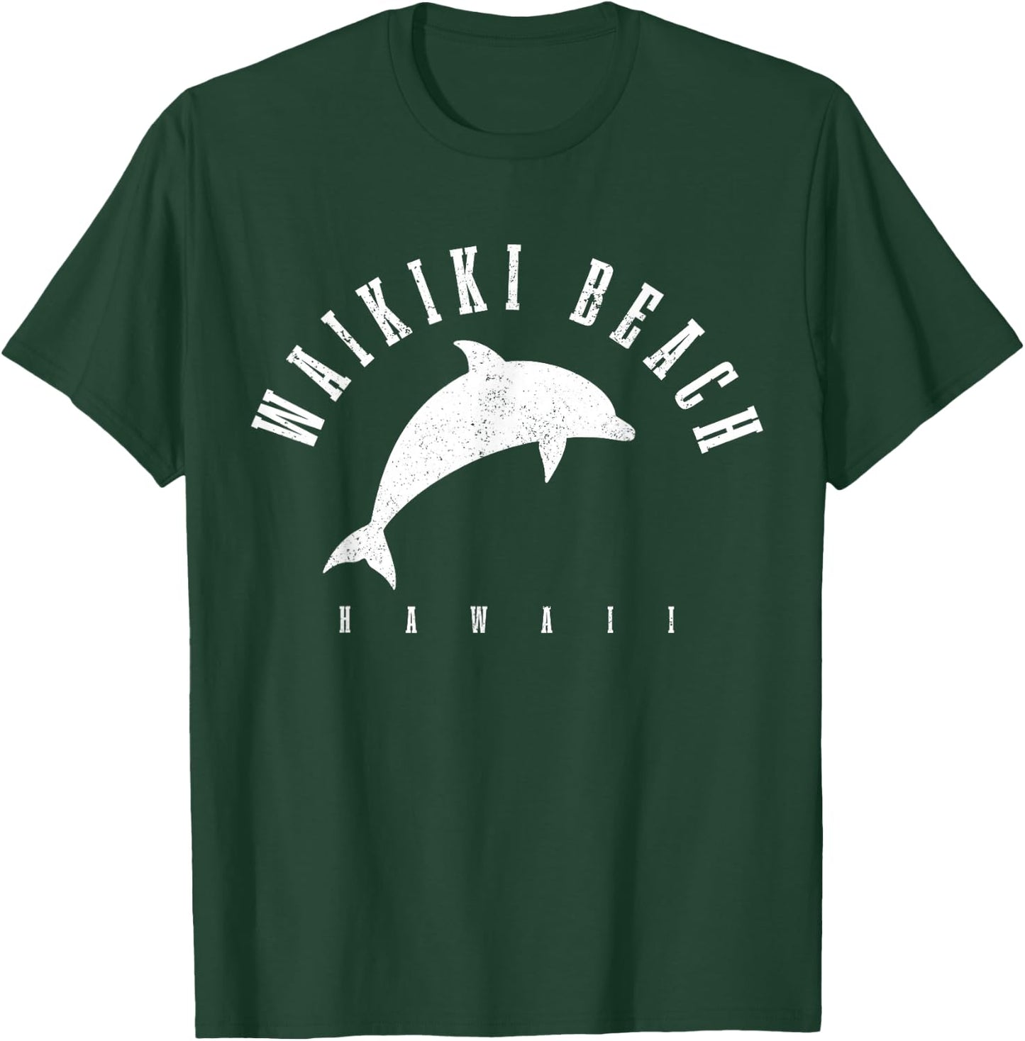 Waikiki Beach Hawaii Hawaiian Surf Vintage Dolphin Vacation T-Shirt - T-Shirt | Forest