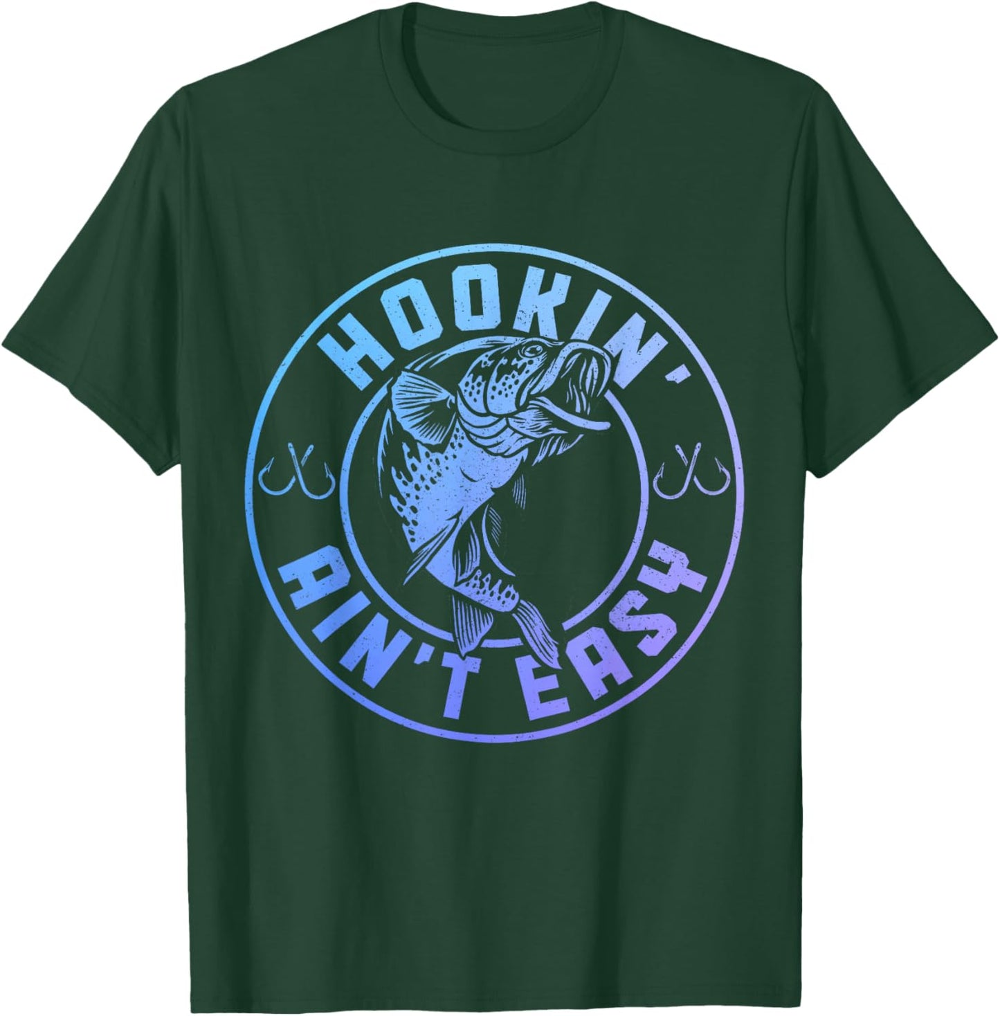 Hookin' Ain't Easy - Funny Fishing Apparel Co. Men's Black Vintage Fishing , Small, Short Sleeve T-Shirt - T-Shirt | Forest
