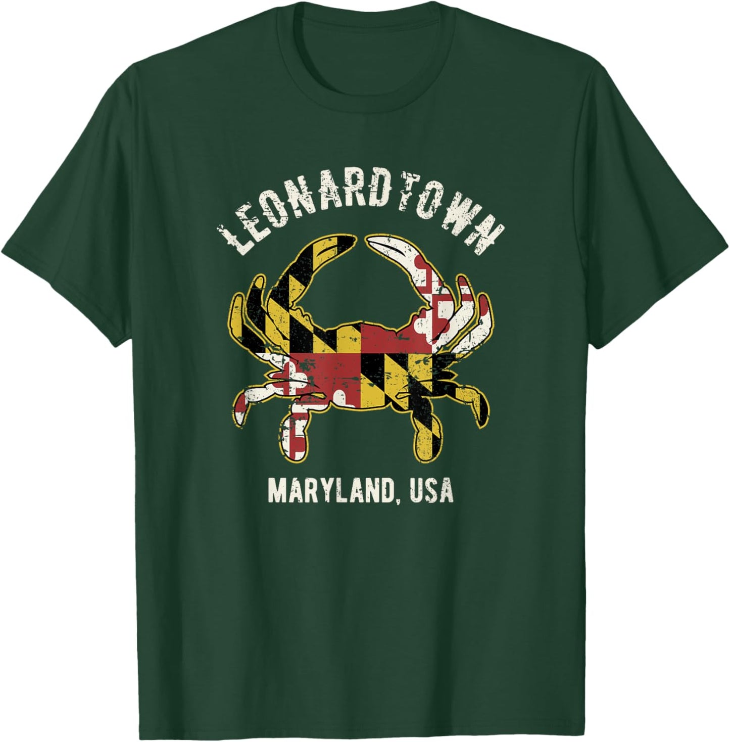 Leonardtown Maryland Crab Vintage Distressed Style Design T-Shirt - T-Shirt | Forest