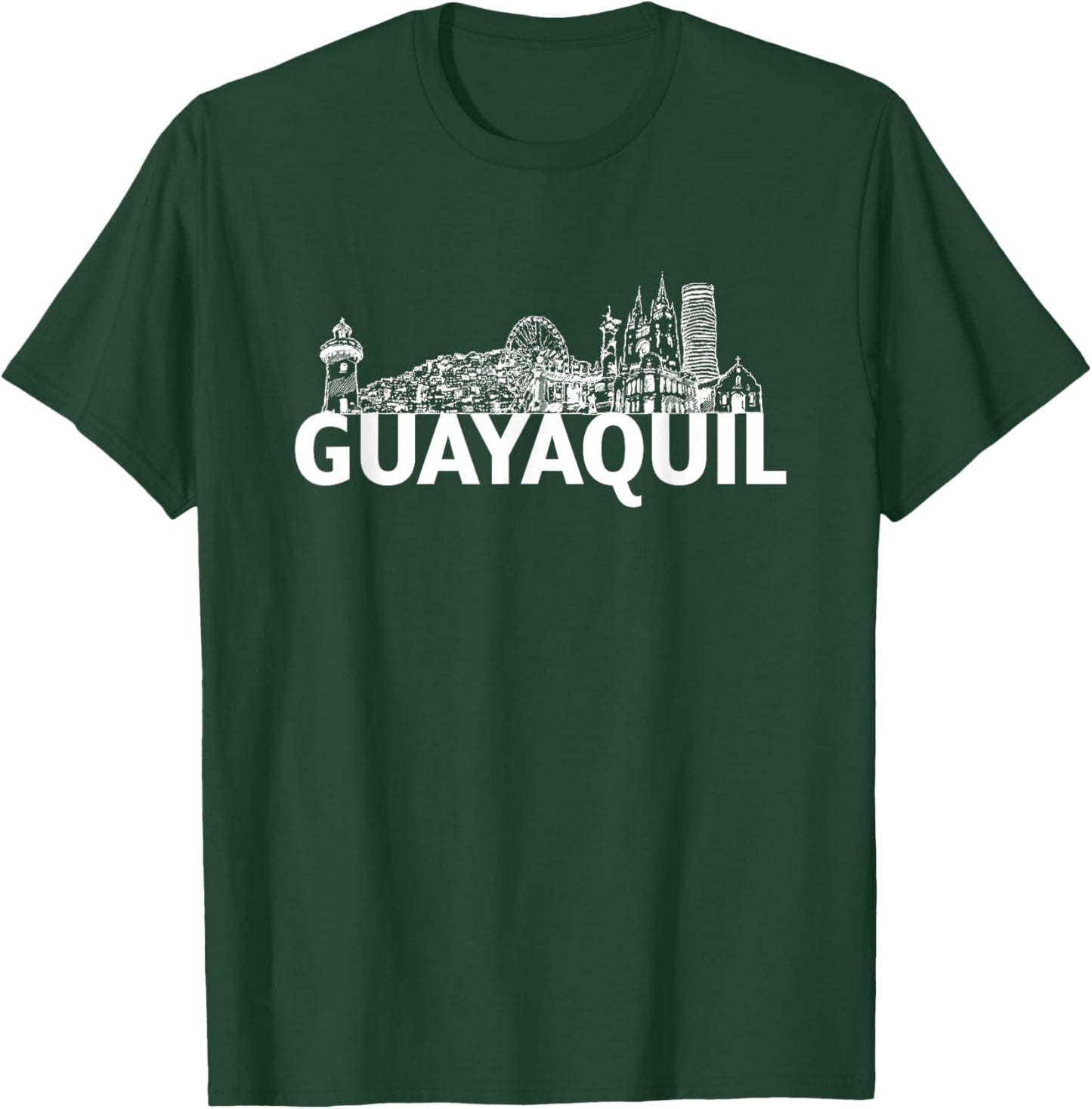 Guayaquil Ecuador City Skyline Silhouette Outline Sketch T-Shirt - T-Shirt | Forest