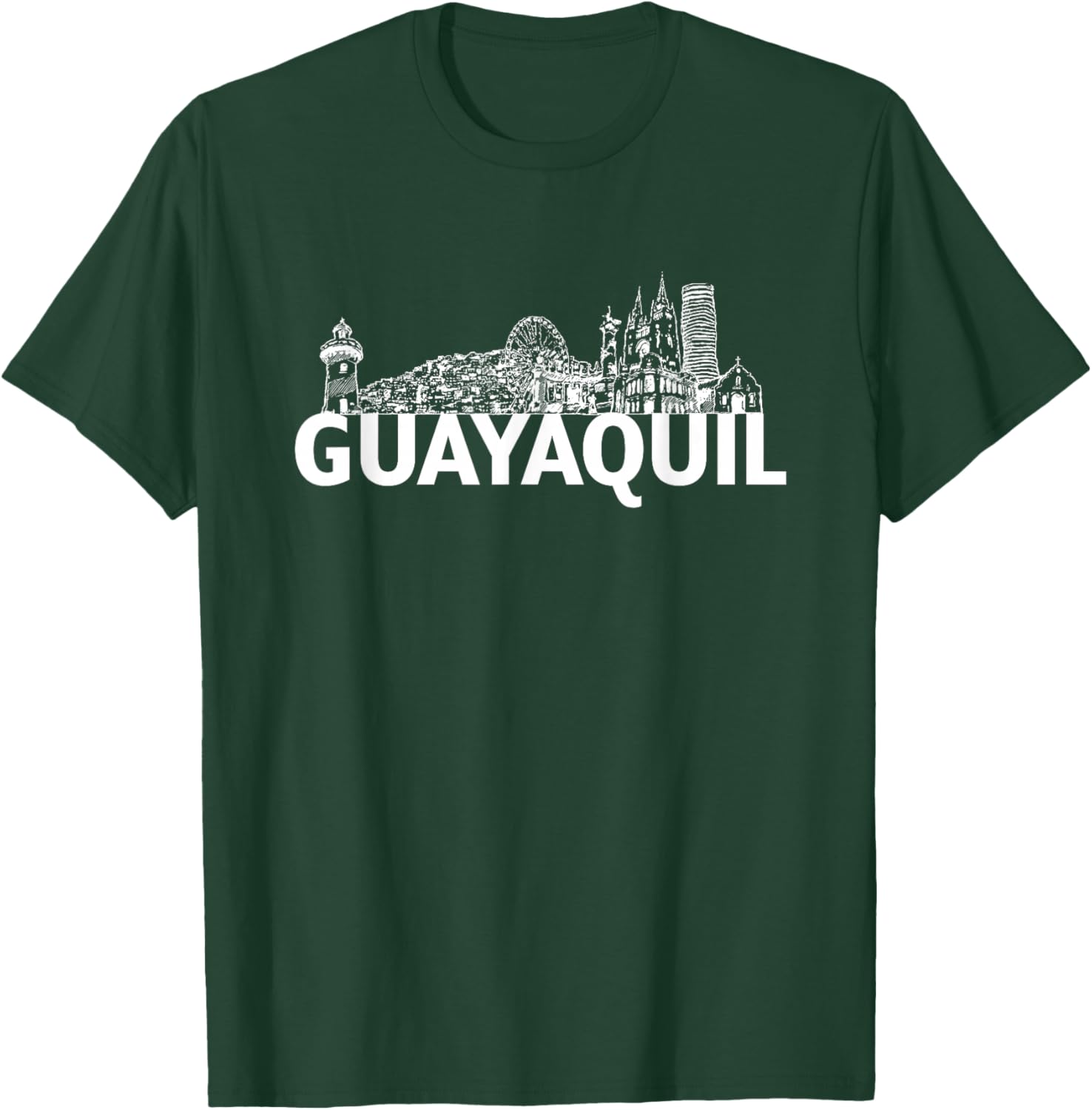 Guayaquil Ecuador City Skyline Silhouette Outline Sketch T-Shirt - T-Shirt | Forest