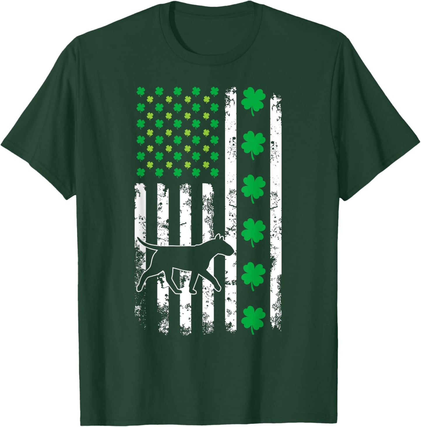 US American Flag Shamrocks Bullterrier Lucky Clover Dog T-Shirt - T-Shirt | Forest