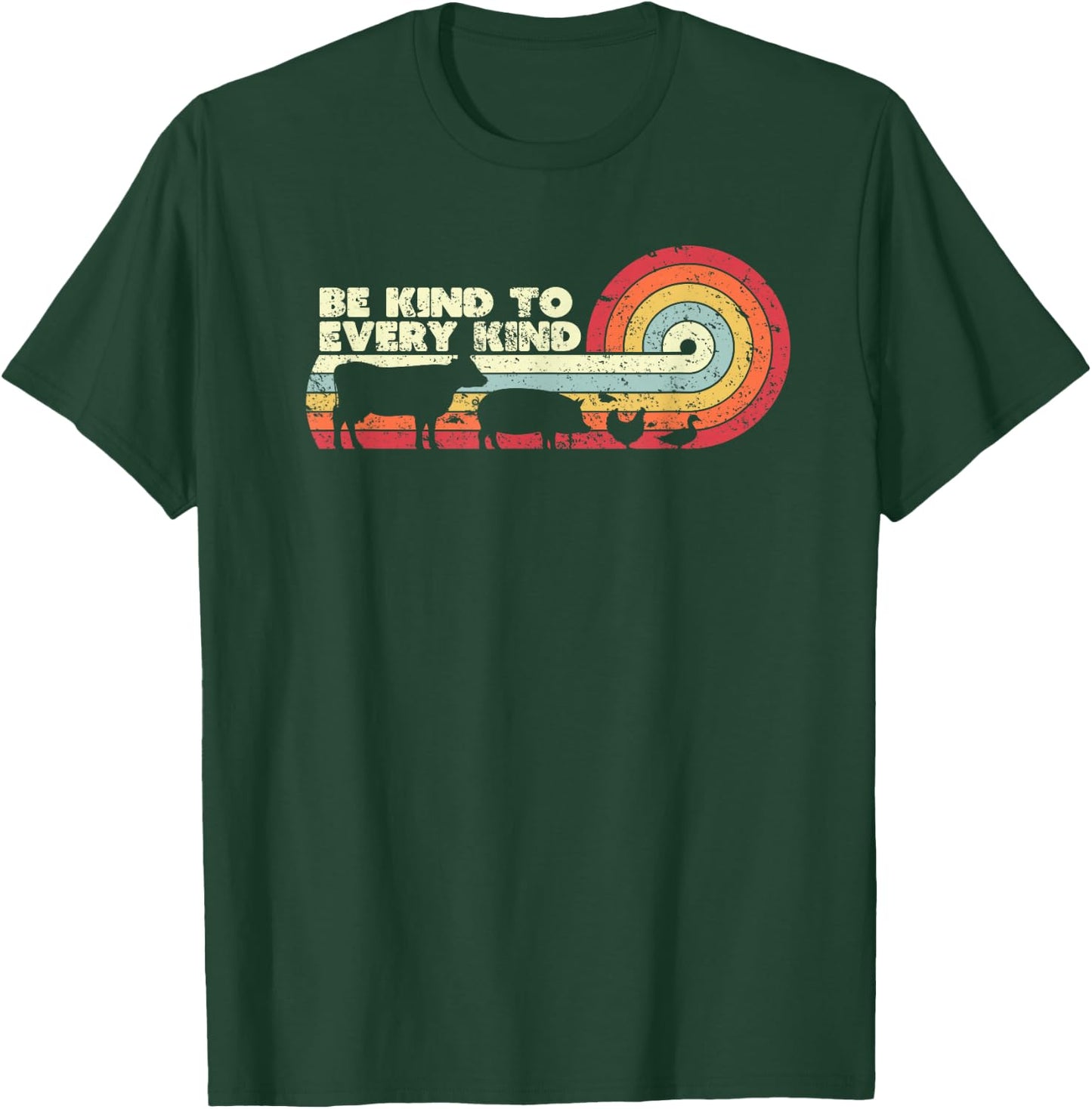 Be Kind To Every Kind T Shirt, Vegan Vegetarian Retro T-Shirt - T-Shirt | Forest