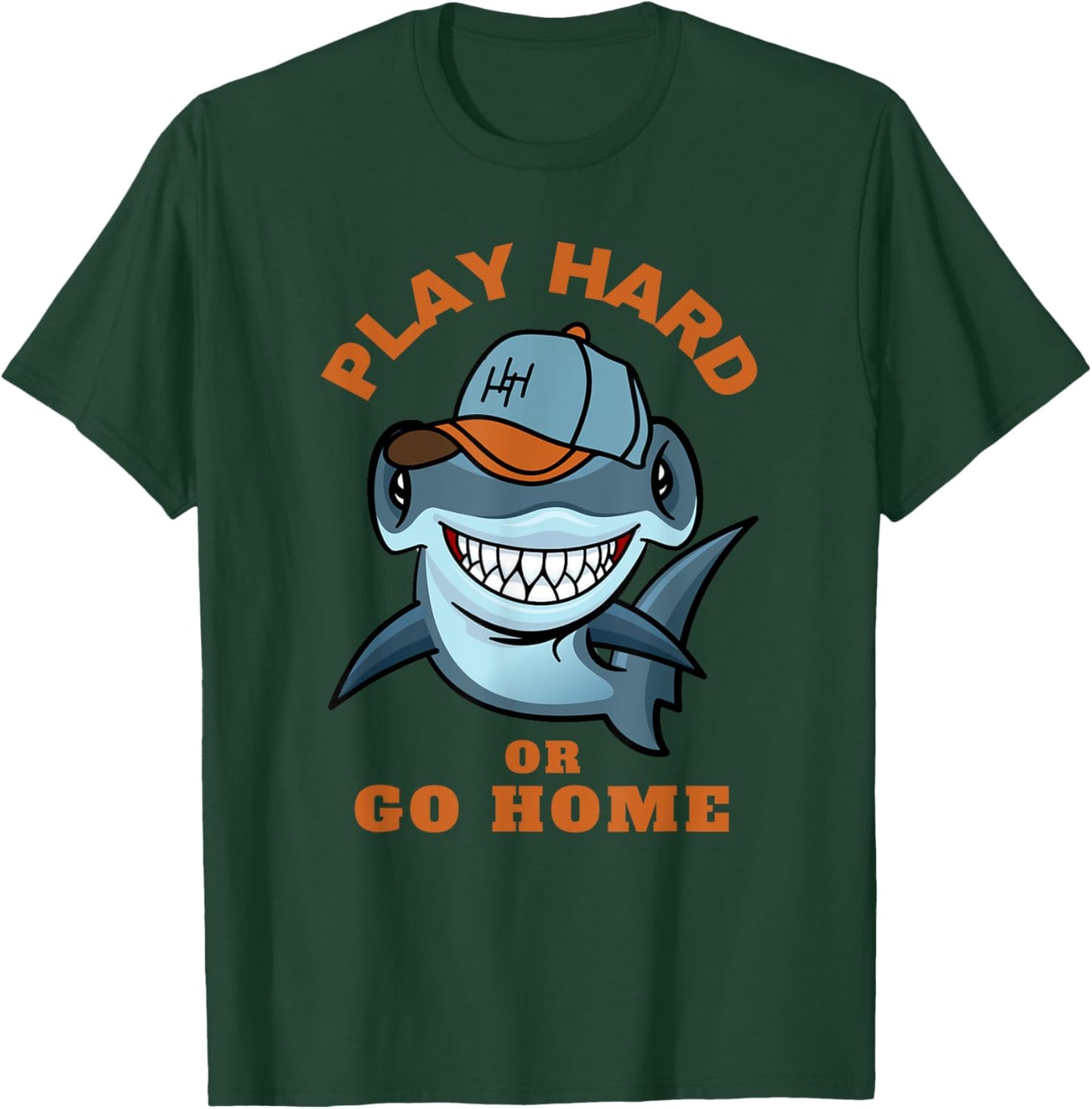 Play Hard or Go Home Funny Hammerhead Shark Baseball T-Shirt - T-Shirt | Forest